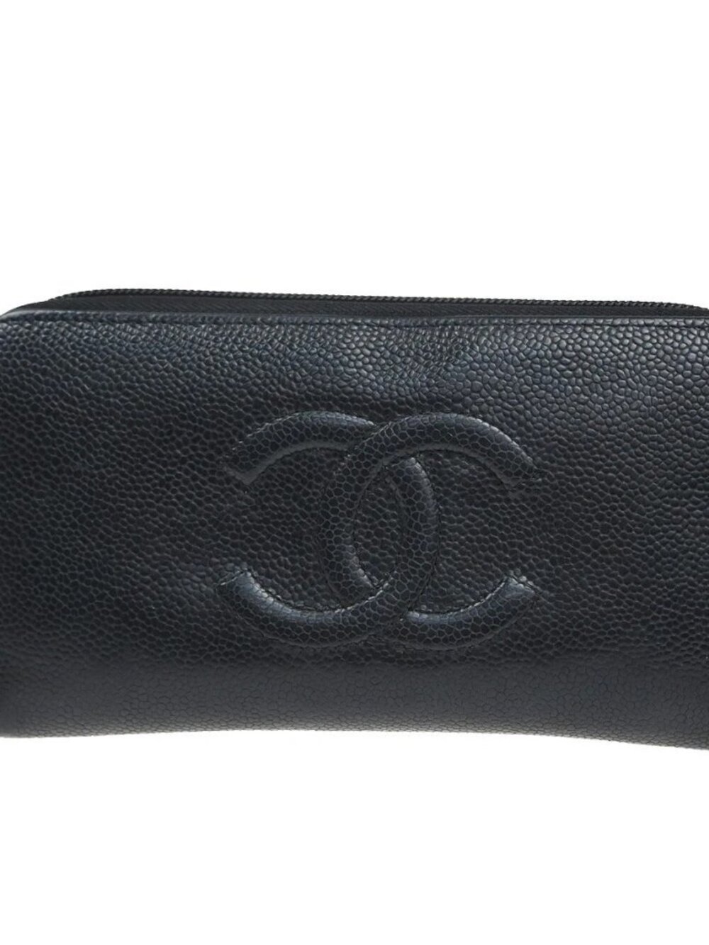 CHANEL CC Zip Around Long Wallet Grained Calfskin Leather Black Spain
